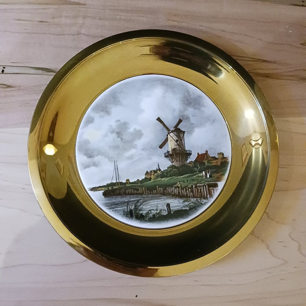DUTCH HOLLAND NETHERLANDS Windmill Decor Plate Copper Ceramic VINTAGE